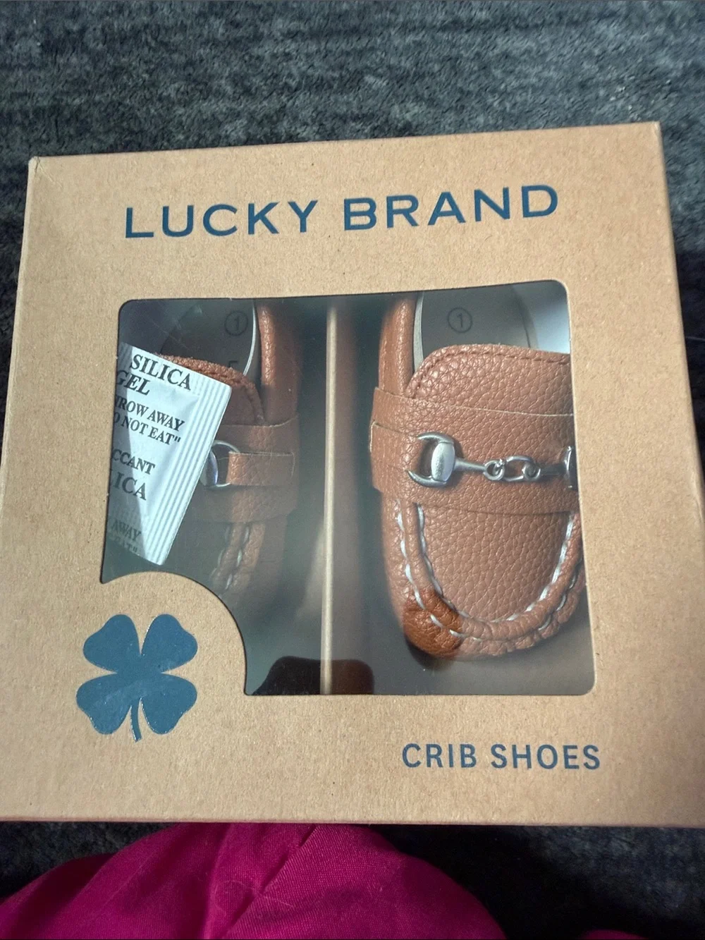 Lucky Brand Brown Leather-Look Baby Moccasins with Metal Bit